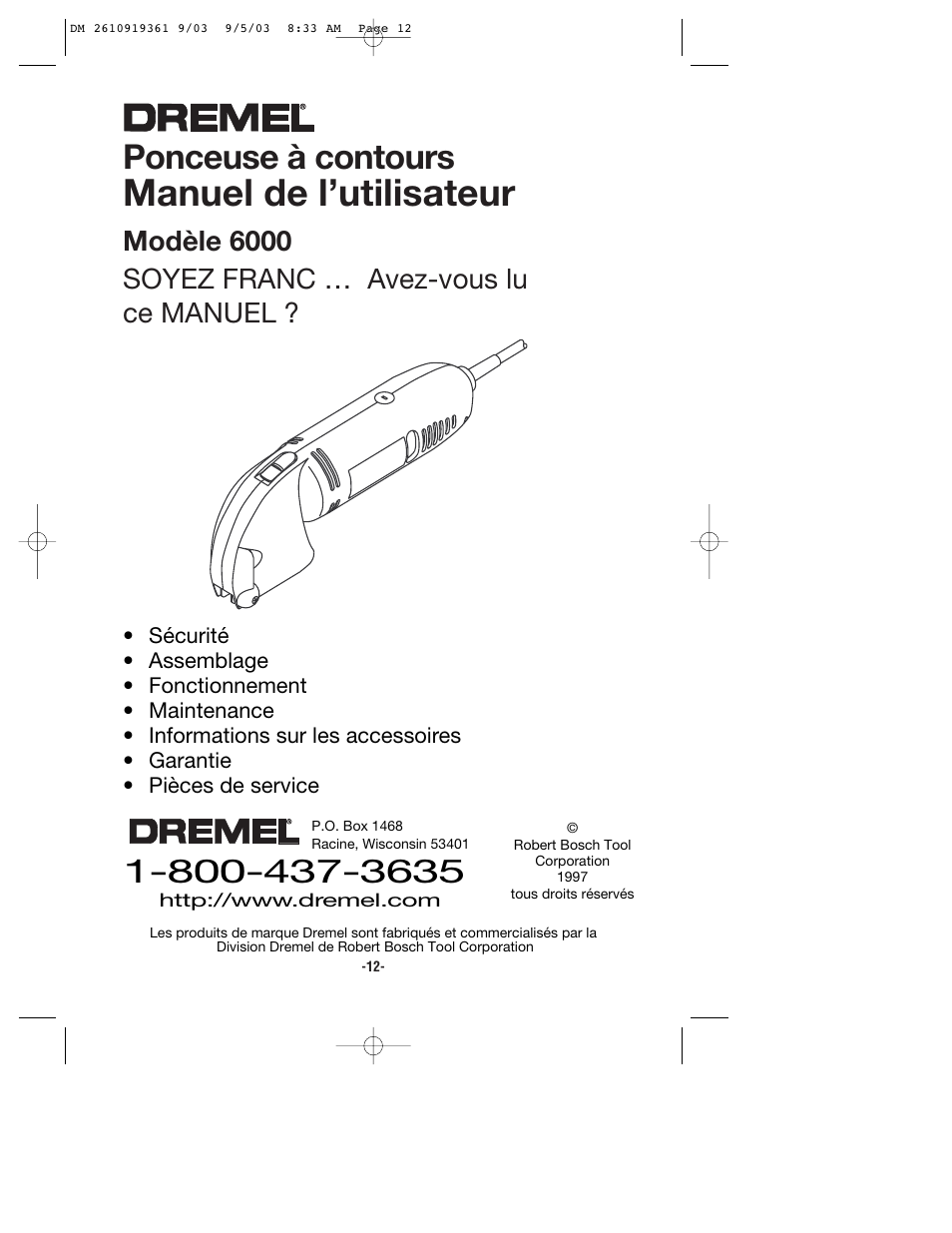 Manuel de l’utilisateur, Ponceuse à contours, Modèle 6000 soyez franc … avez-vous lu ce manuel | Bosch 6000 User Manual | Page 12 / 35