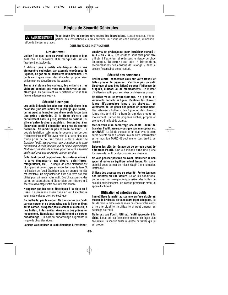 Règles de sécurité générales | Bosch 6000 User Manual | Page 13 / 35