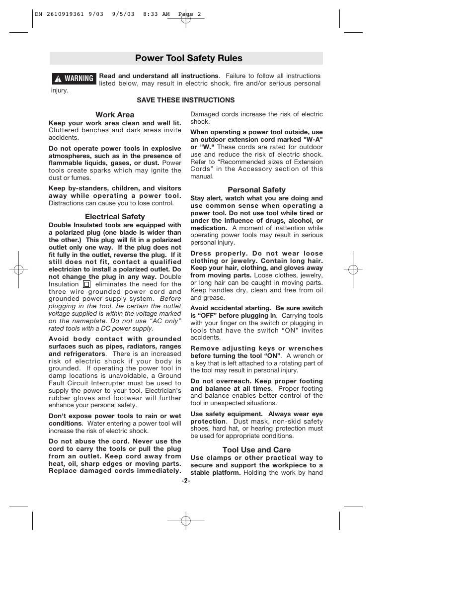 Power tool safety rules | Bosch 6000 User Manual | Page 2 / 35