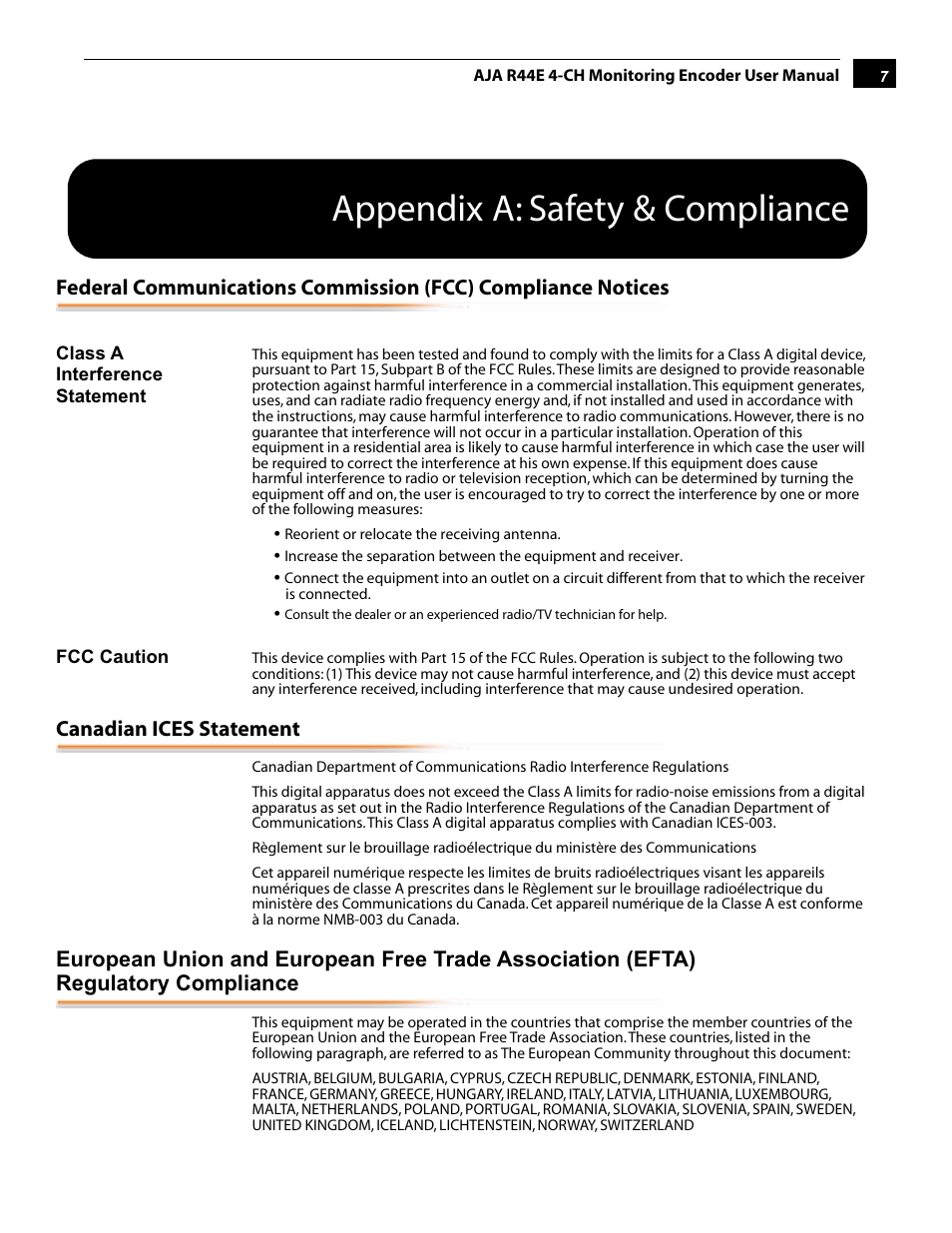 Appendix a: safety & compliance | AJA R44E User Manual | Page 7 / 14