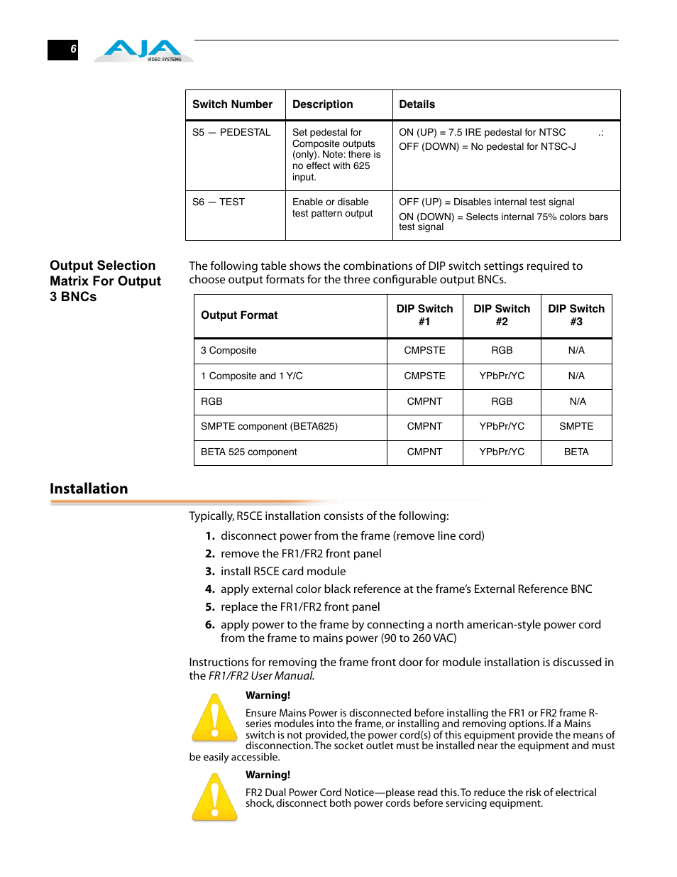 Installation | AJA R5CE User Manual | Page 6 / 14