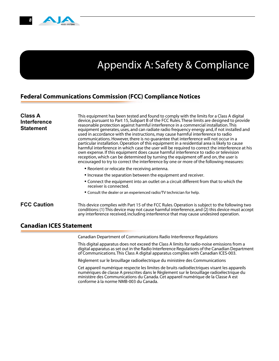Appendix a: safety & compliance, Canadian ices statement | AJA R5CE User Manual | Page 8 / 14