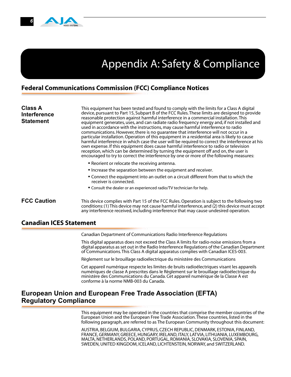 Appendix a: safety & compliance | AJA RH10DA User Manual | Page 6 / 12