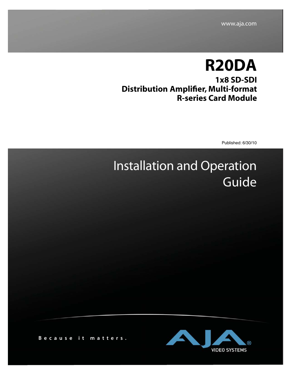 AJA R20DA User Manual | 12 pages