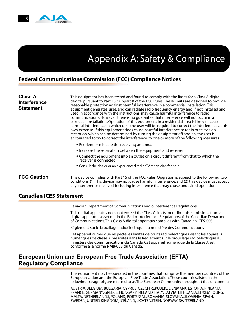 Appendix a: safety & compliance | AJA R20DA User Manual | Page 6 / 12