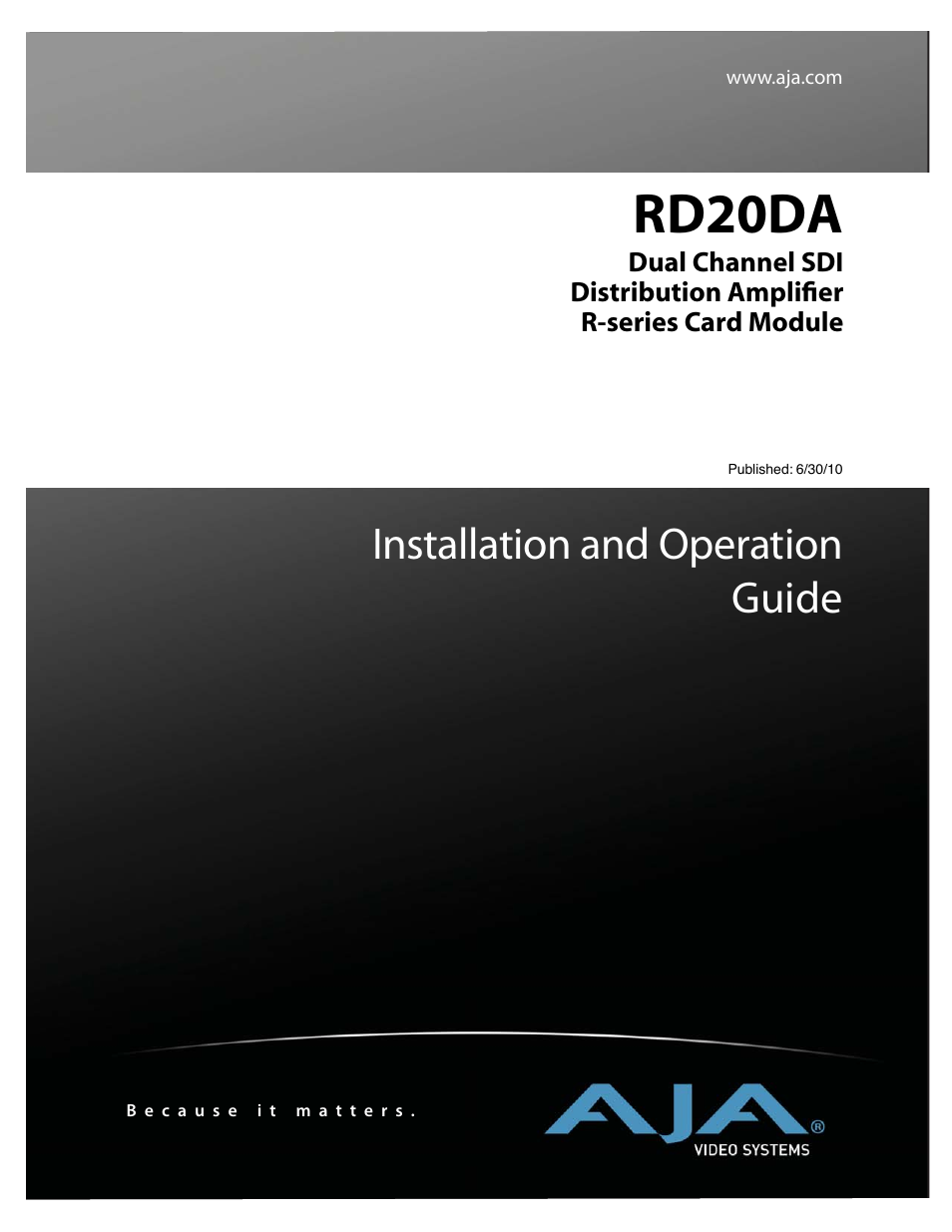 AJA RD20DA User Manual | 12 pages