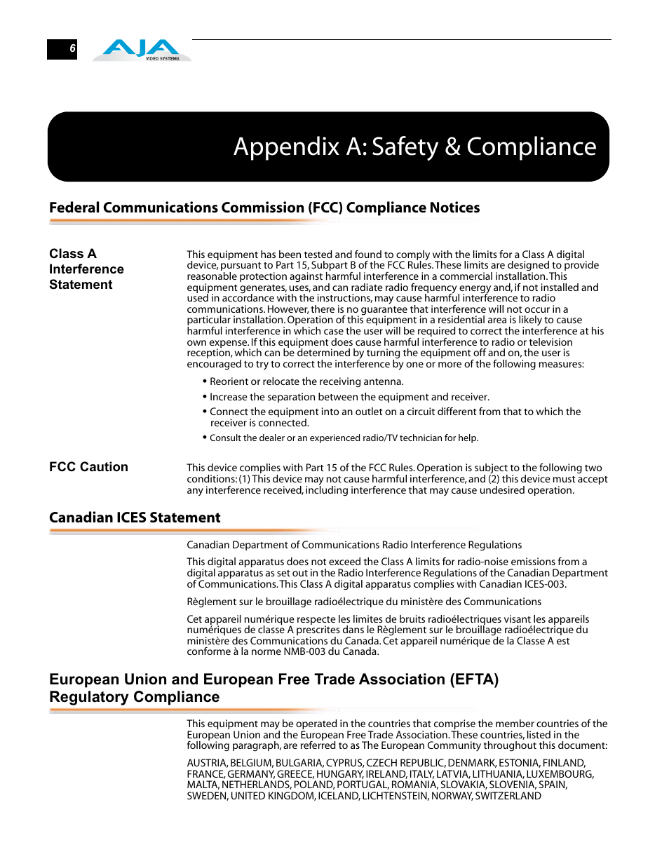 Appendix a: safety & compliance | AJA RD20DA User Manual | Page 6 / 12