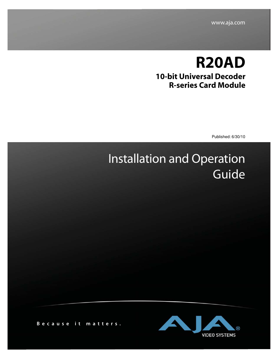 AJA R20AD User Manual | 18 pages