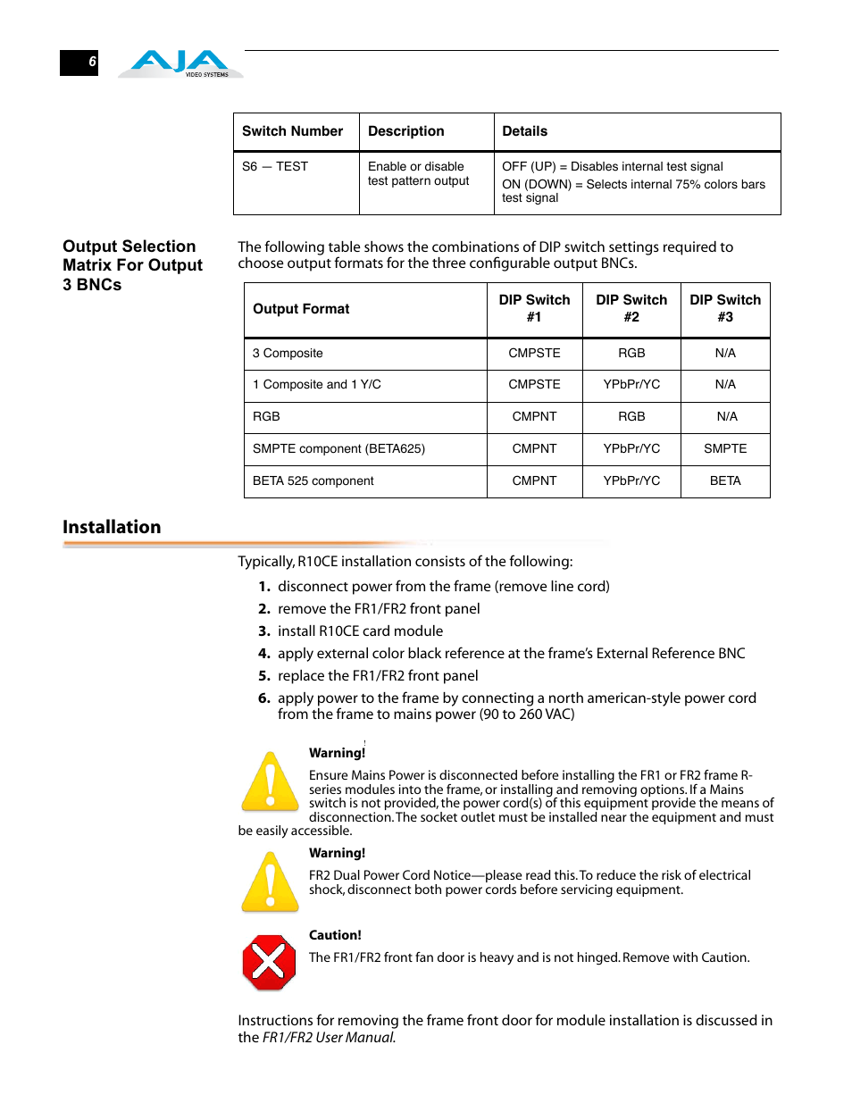 Installation | AJA R10CE User Manual | Page 6 / 14