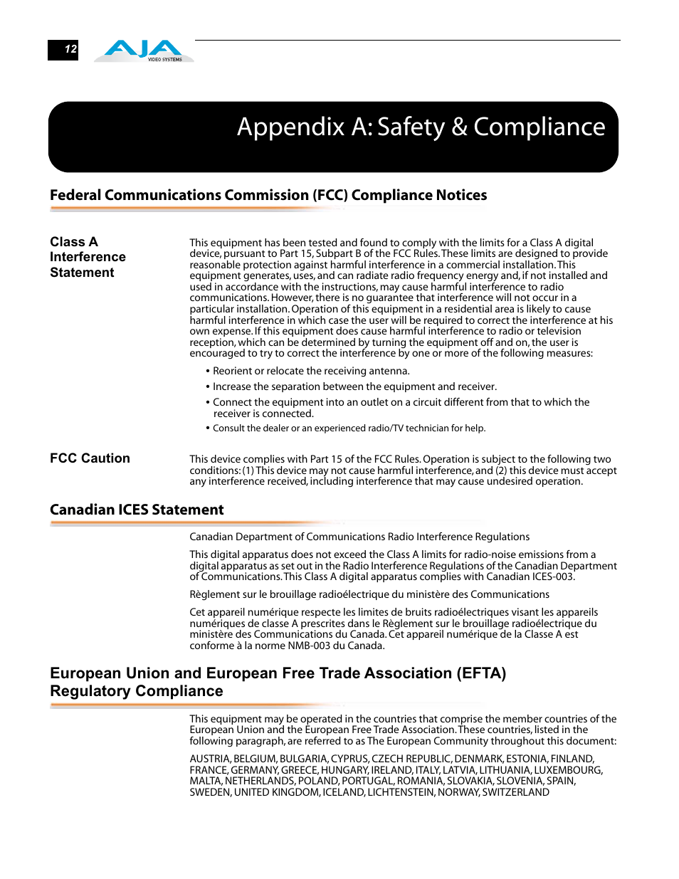Appendix a: safety & compliance | AJA R20CE User Manual | Page 12 / 18