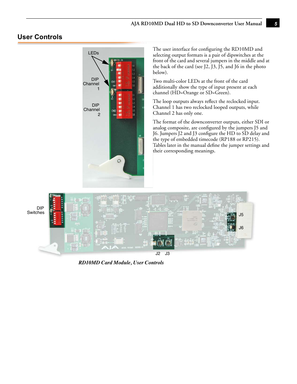 User controls | AJA RD10MD User Manual | Page 5 / 8