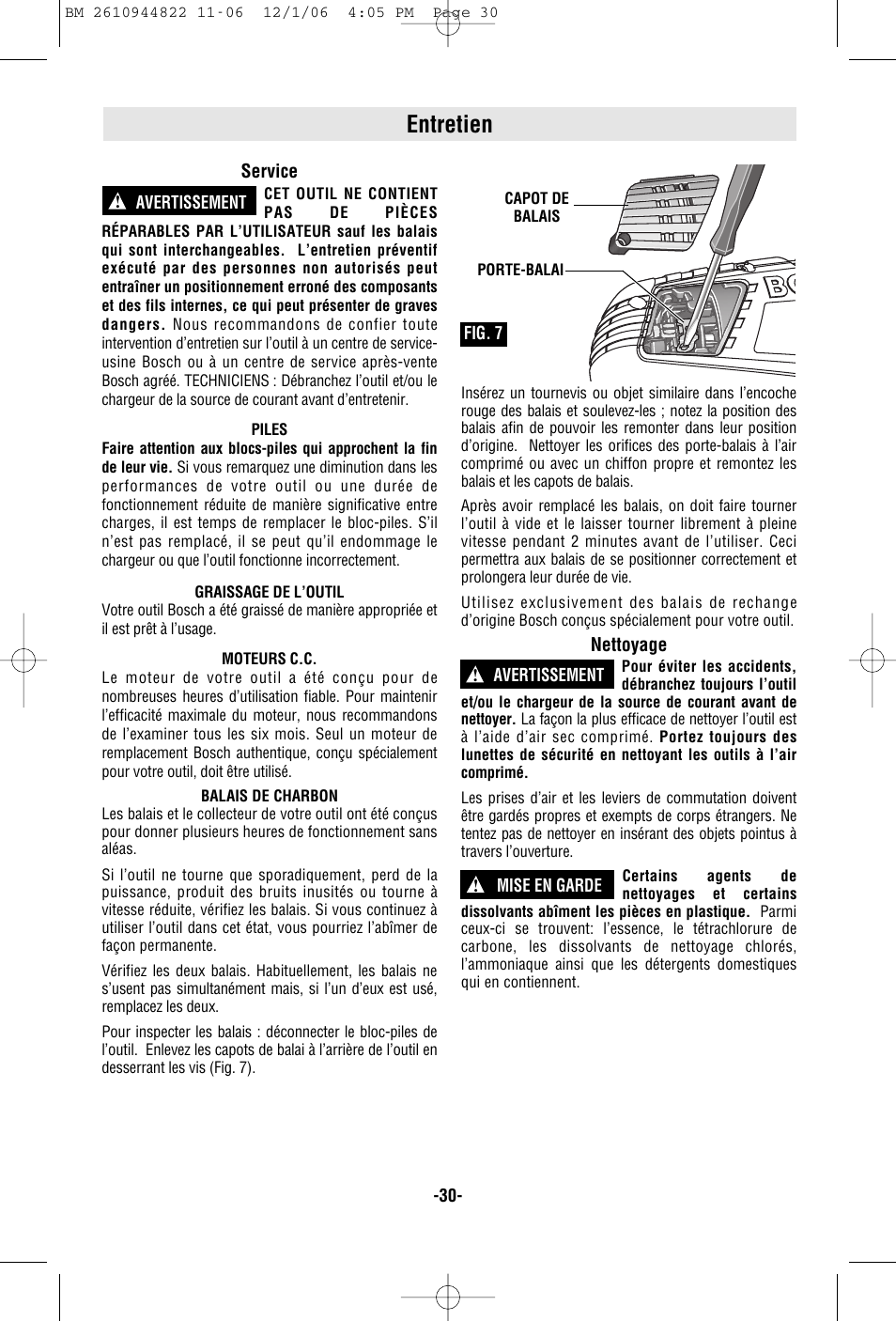 Entretien | Bosch 38636 User Manual | Page 30 / 48