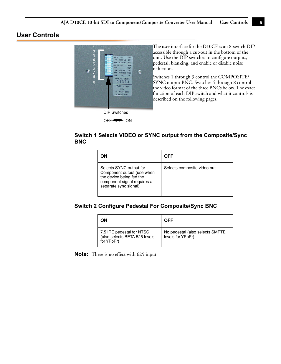 User controls | AJA D10CE User Manual | Page 5 / 10
