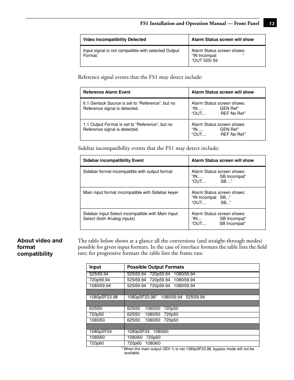 About video and format compatibility | AJA FS1 User Manual | Page 21 / 106