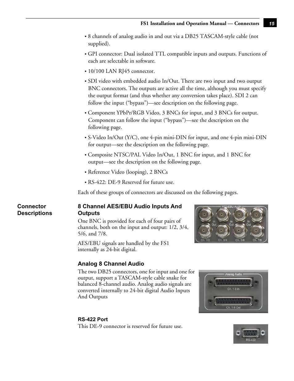 Connector descriptions | AJA FS1 User Manual | Page 23 / 106