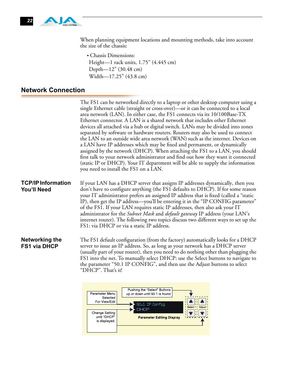 Network connection | AJA FS1 User Manual | Page 30 / 106