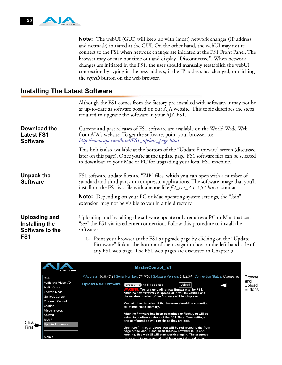 Installing the latest software | AJA FS1 User Manual | Page 34 / 106