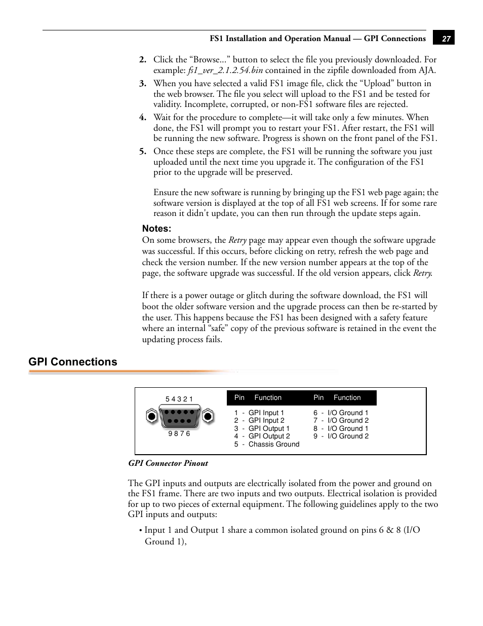 Gpi connections | AJA FS1 User Manual | Page 35 / 106