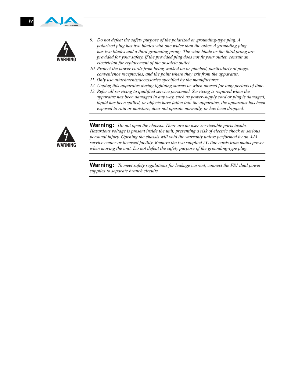 AJA FS1 User Manual | Page 4 / 106