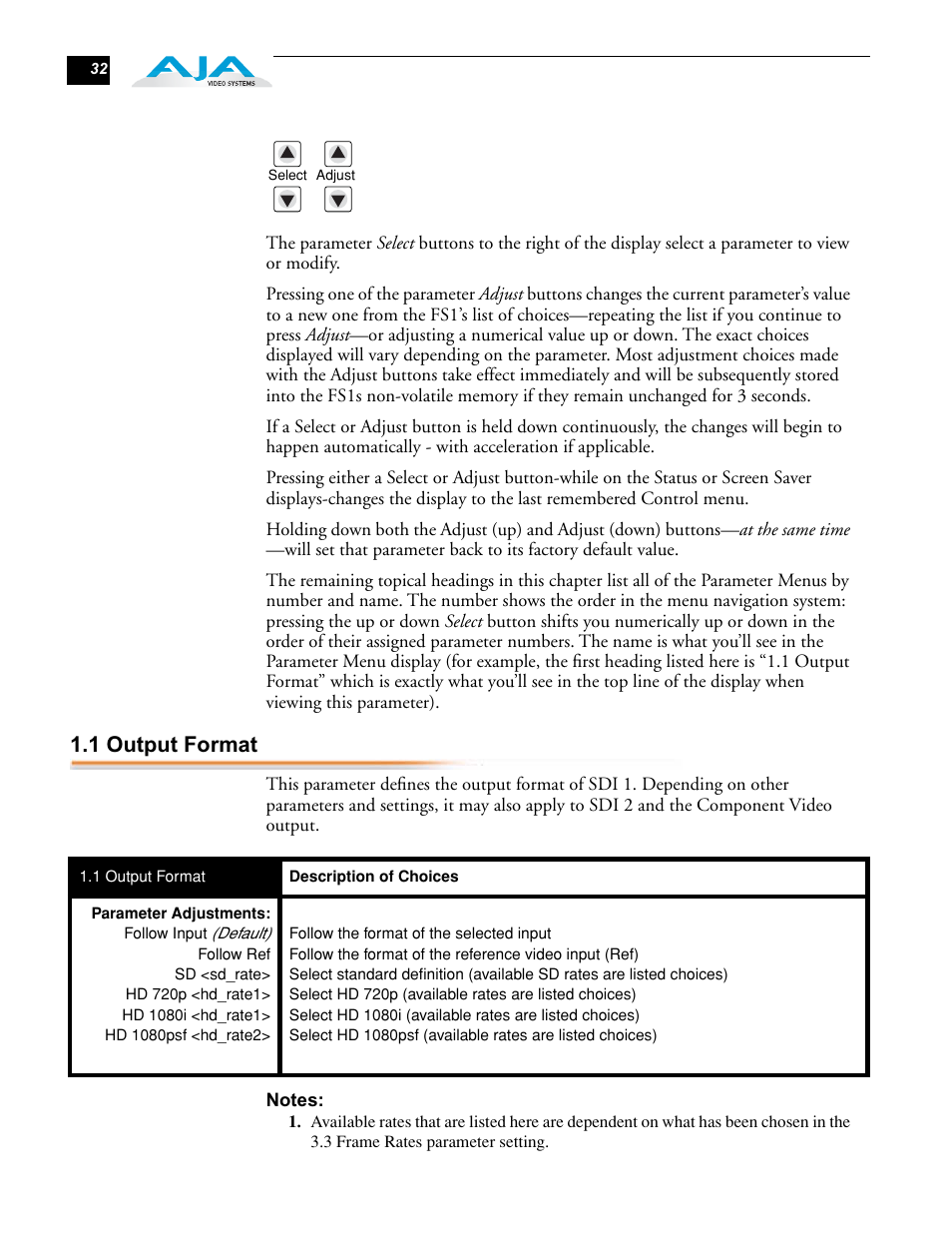 1 output format | AJA FS1 User Manual | Page 40 / 106
