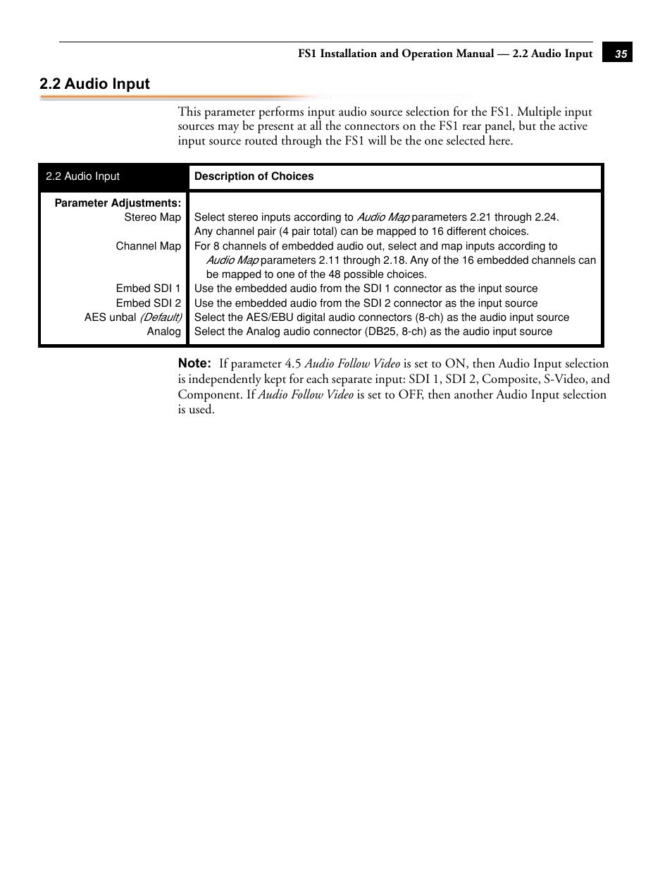2 audio input | AJA FS1 User Manual | Page 43 / 106