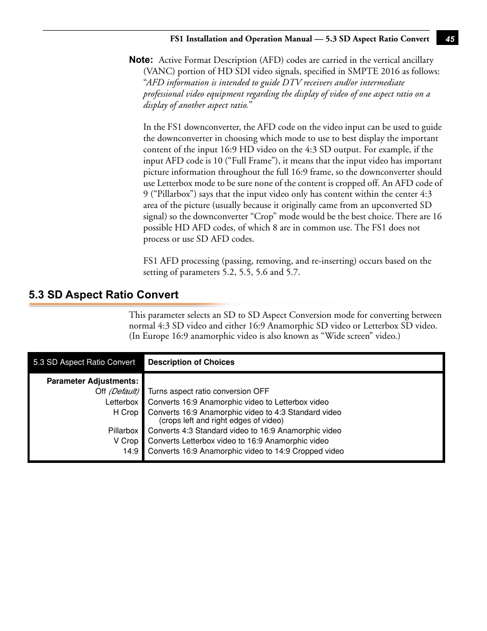 3 sd aspect ratio convert | AJA FS1 User Manual | Page 53 / 106