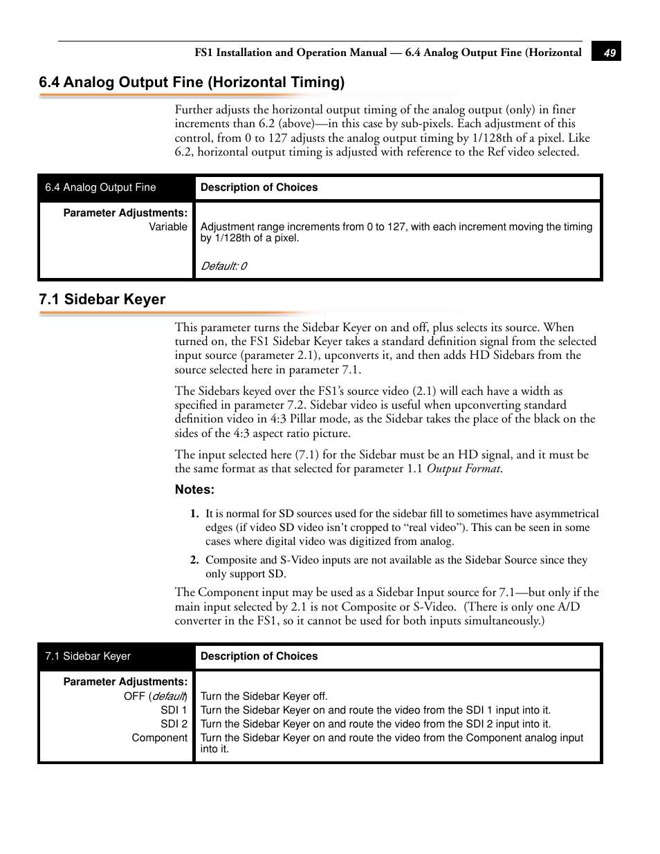 4 analog output fine (horizontal timing), 1 sidebar keyer | AJA FS1 User Manual | Page 57 / 106