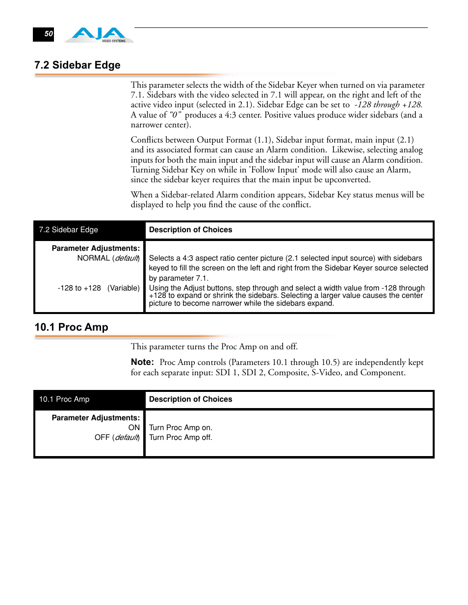 2 sidebar edge 10.1 proc amp, 2 sidebar edge, 1 proc amp | AJA FS1 User Manual | Page 58 / 106