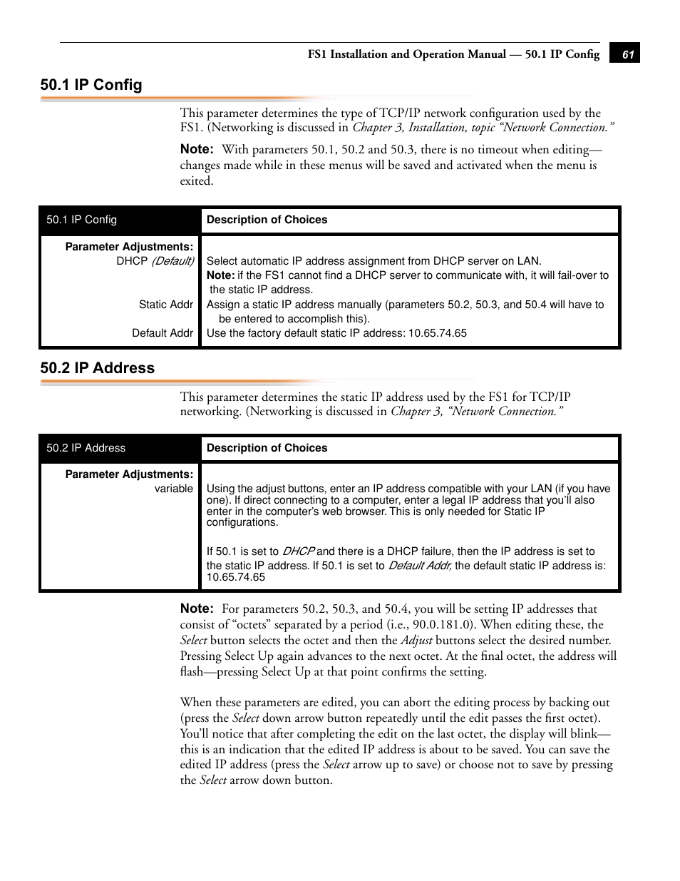 1 ip config 50.2 ip address, 1 ip config, 2 ip address | AJA FS1 User Manual | Page 69 / 106