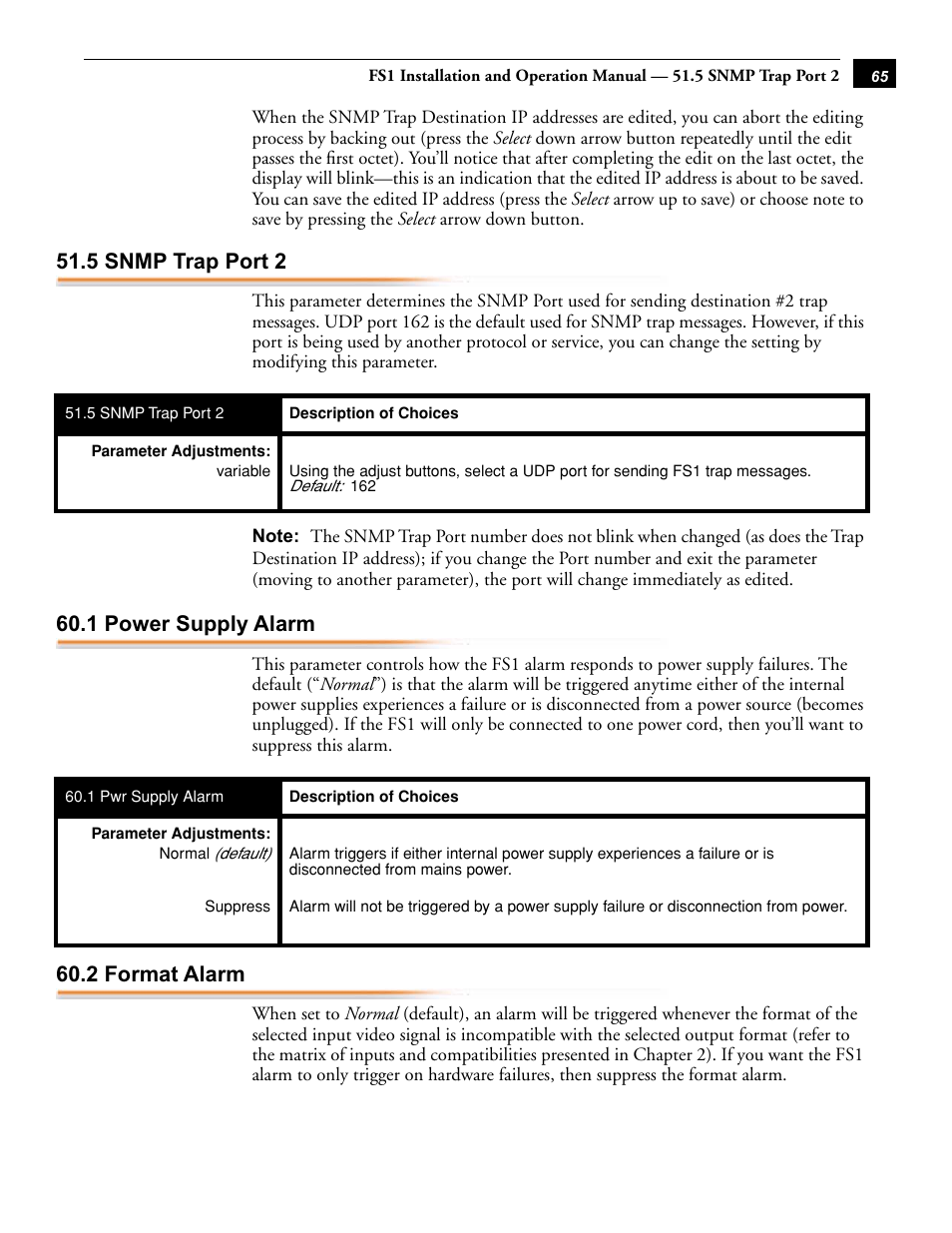 5 snmp trap port 2, 1 power supply alarm, 2 format alarm | AJA FS1 User Manual | Page 73 / 106