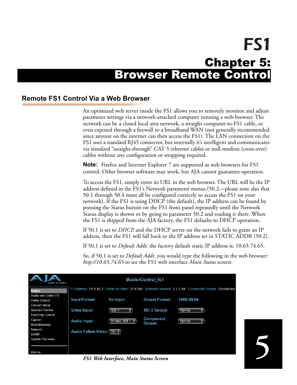 Chapter 5: browser remote control | AJA FS1 User Manual | Page 77 / 106
