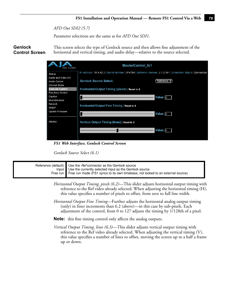 Genlock control screen | AJA FS1 User Manual | Page 87 / 106