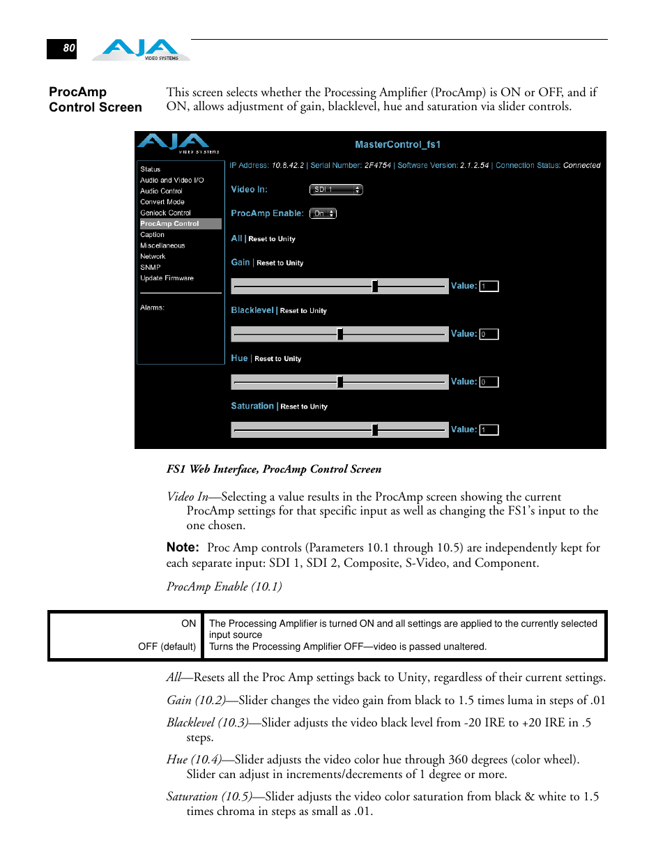 Procamp control screen | AJA FS1 User Manual | Page 88 / 106
