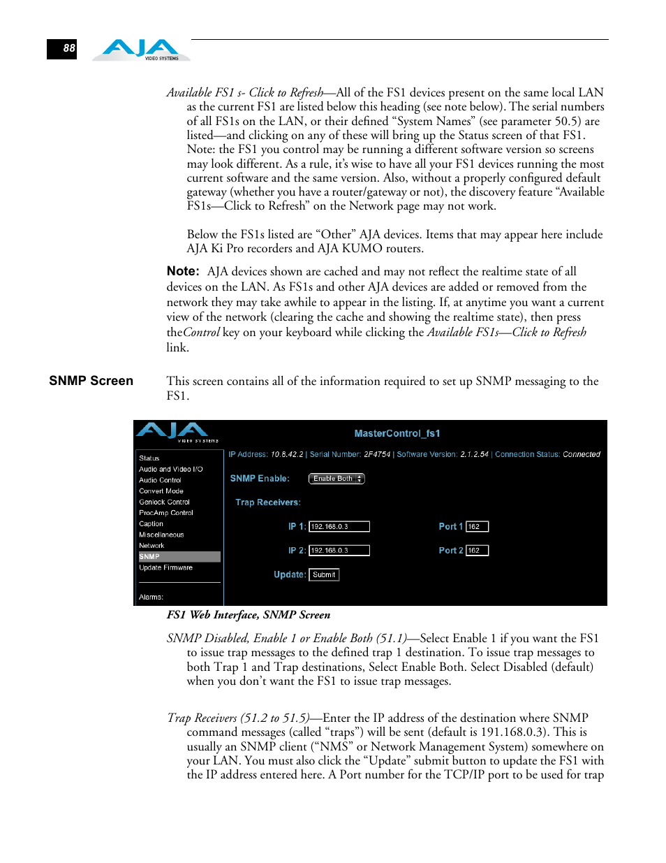 Snmp screen | AJA FS1 User Manual | Page 96 / 106