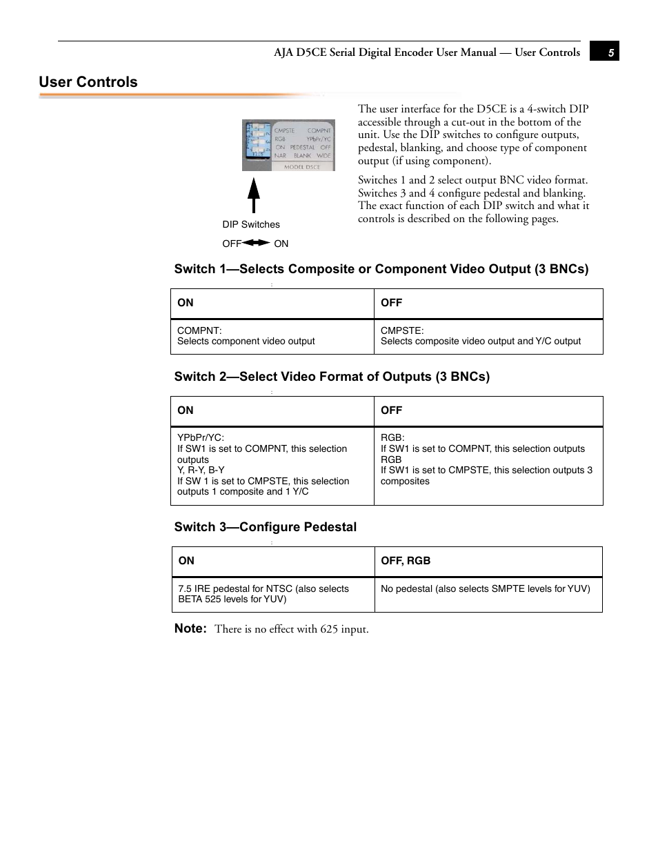 User controls | AJA D5CE User Manual | Page 5 / 8