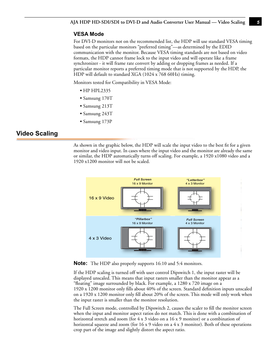 Video scaling | AJA HDP User Manual | Page 5 / 10