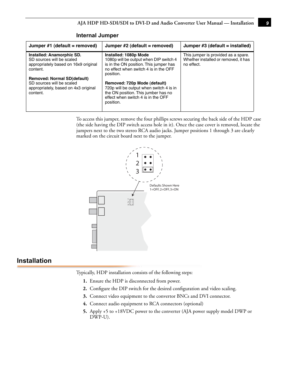Installation | AJA HDP User Manual | Page 9 / 10