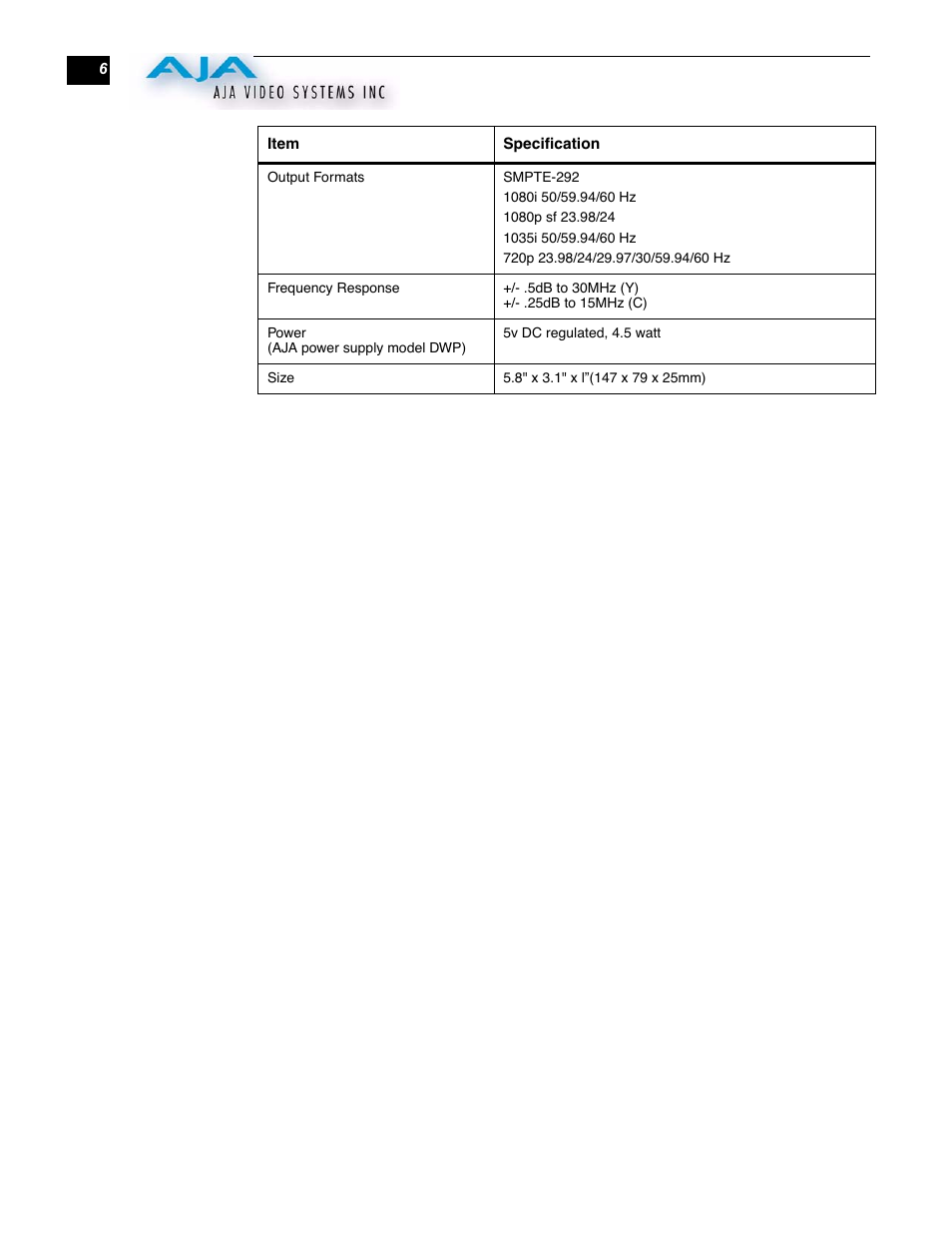 AJA HD10A User Manual | Page 6 / 6