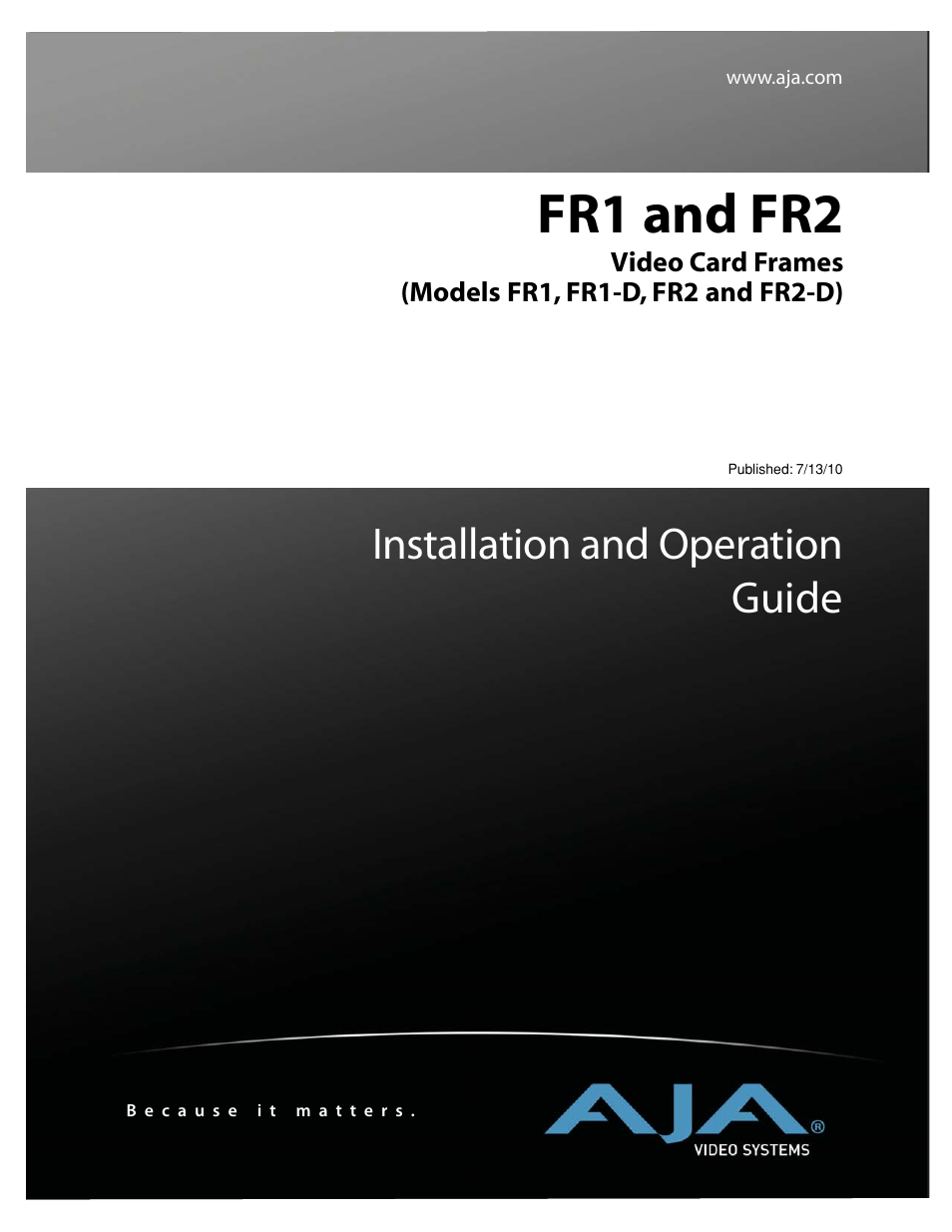 AJA FR2 User Manual | 18 pages