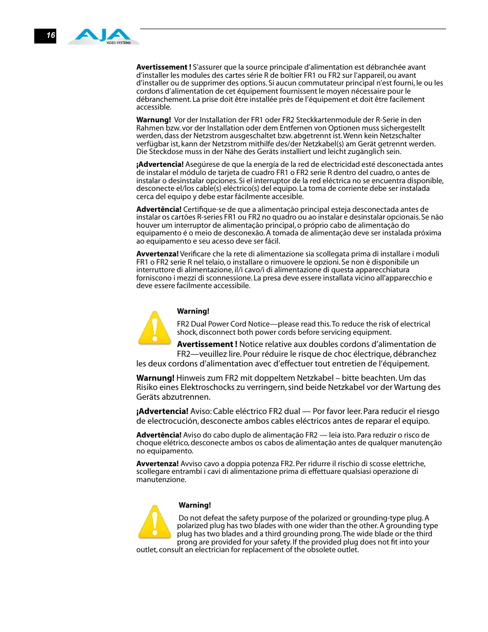 AJA FR2 User Manual | Page 16 / 18