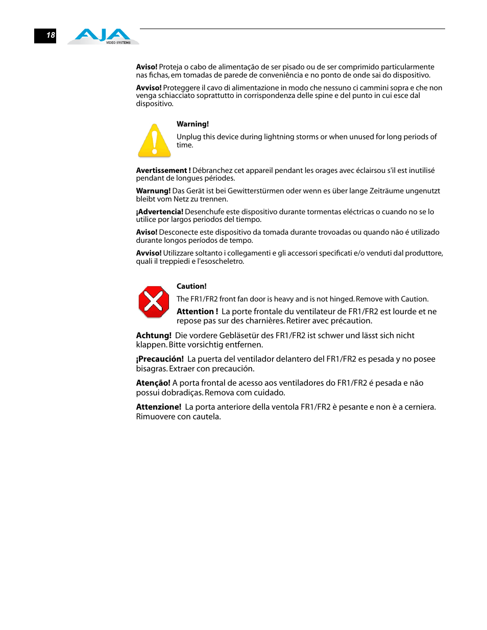 AJA FR2 User Manual | Page 18 / 18