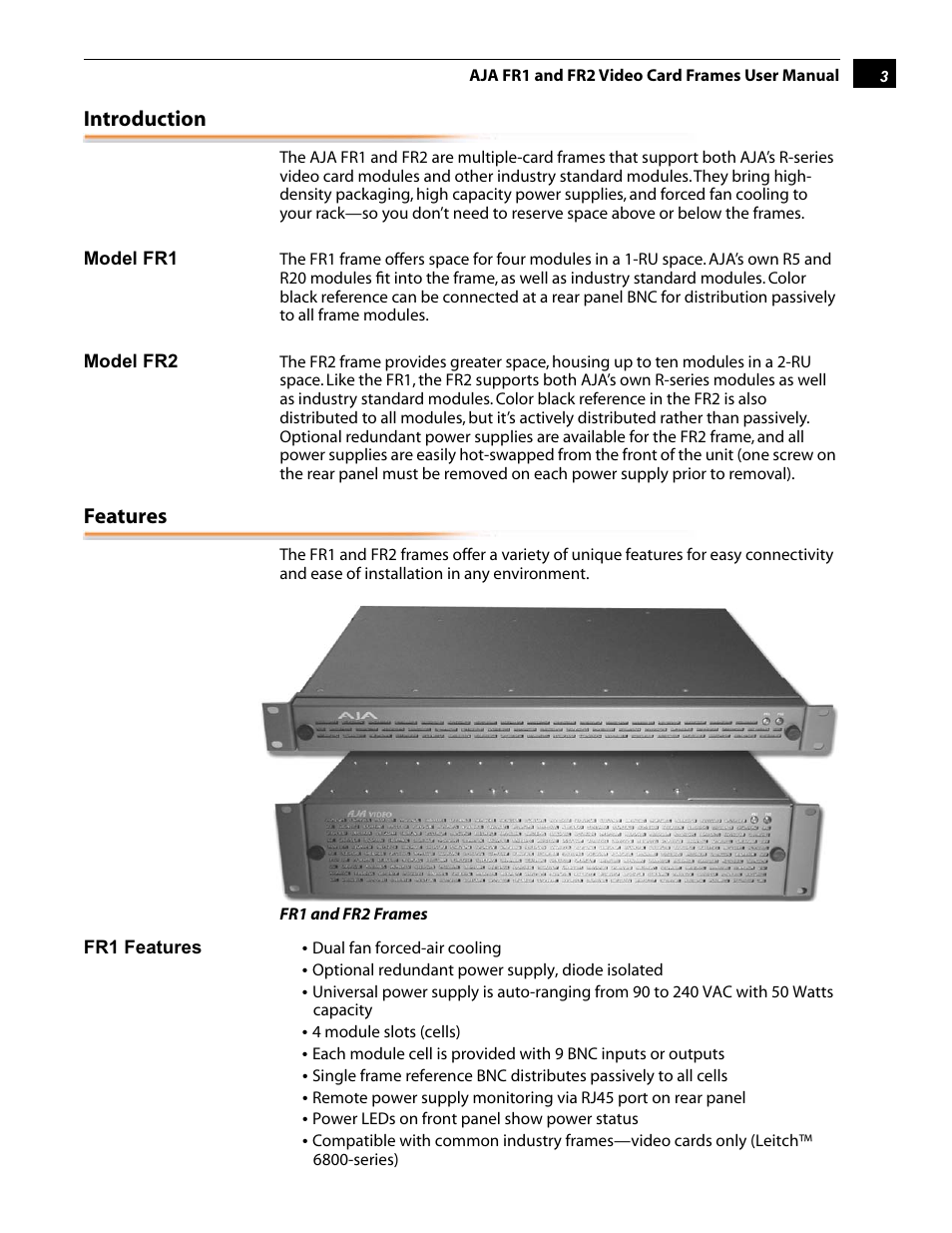Introduction, Features | AJA FR2 User Manual | Page 3 / 18