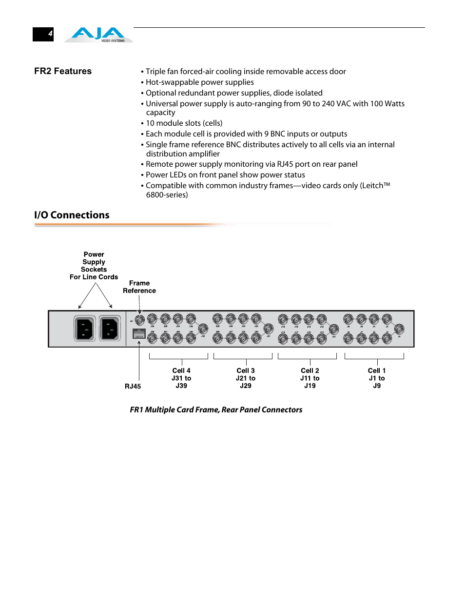 I/o connections | AJA FR2 User Manual | Page 4 / 18