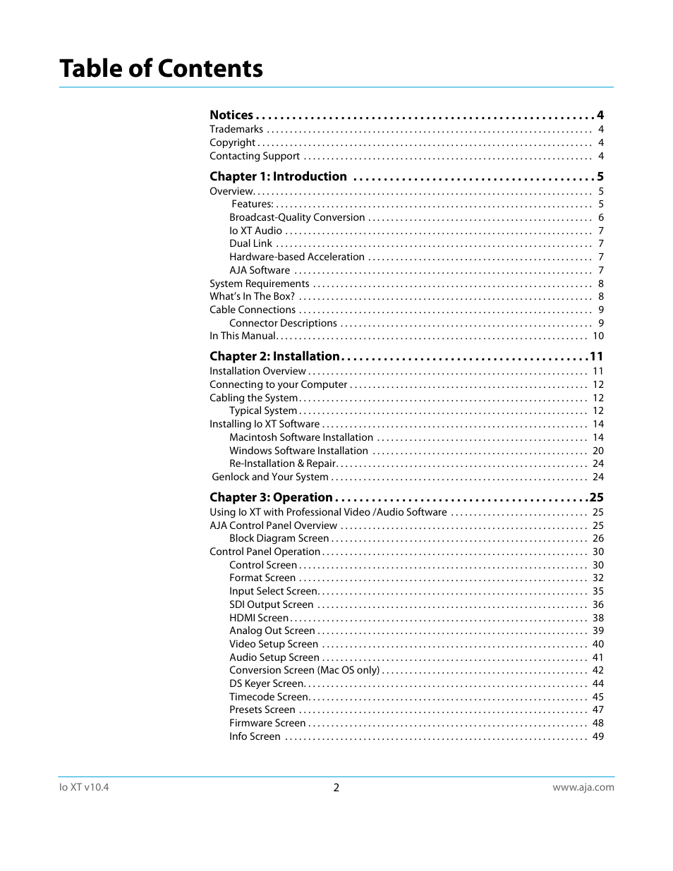 AJA IoXT User Manual | Page 2 / 70