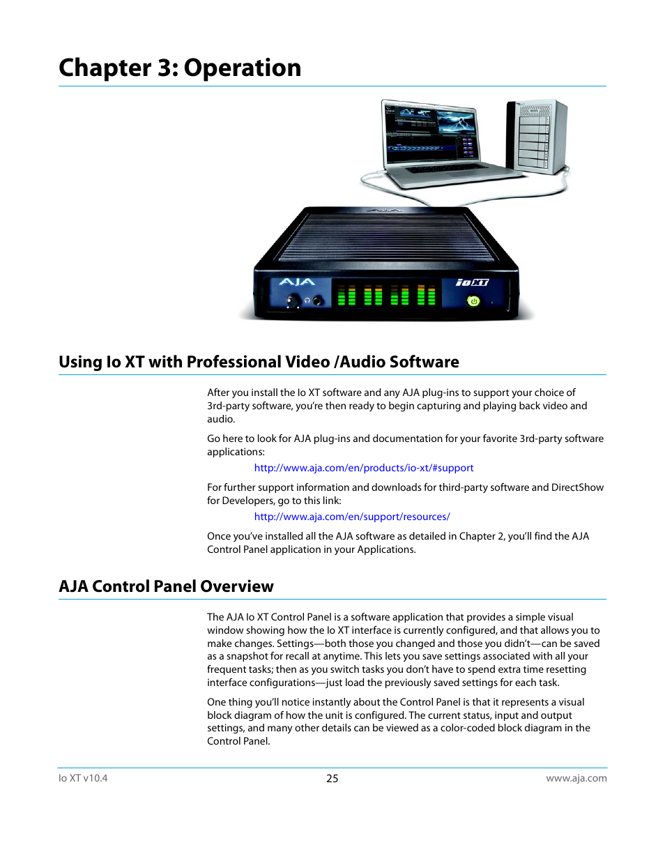 Aja control panel overview, Chapter 3: operation | AJA IoXT User Manual | Page 25 / 70