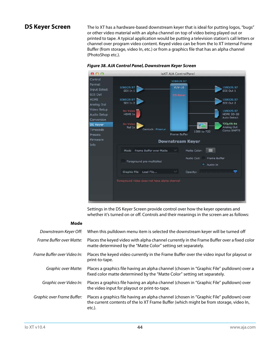 Ds keyer screen | AJA IoXT User Manual | Page 44 / 70