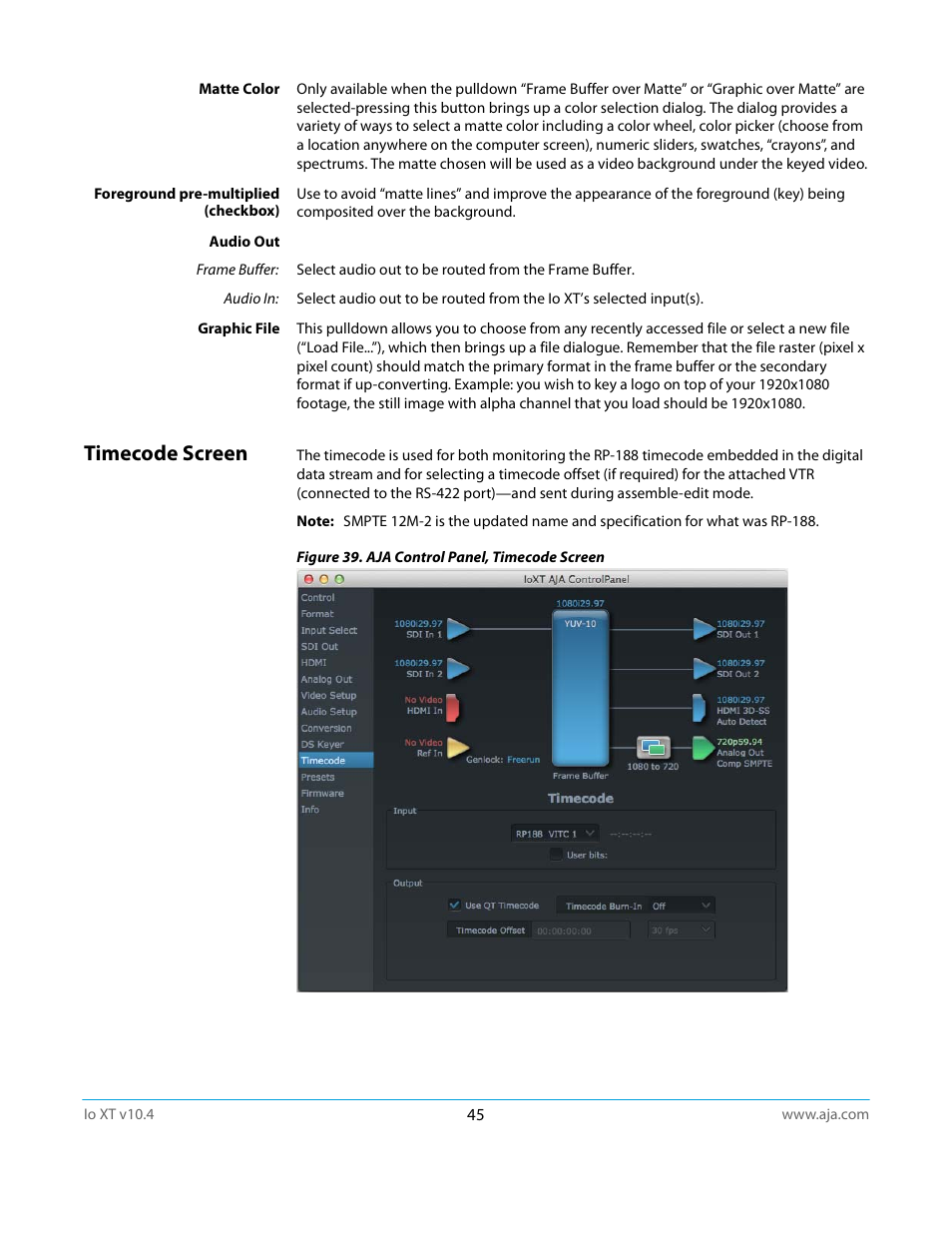 Timecode screen | AJA IoXT User Manual | Page 45 / 70
