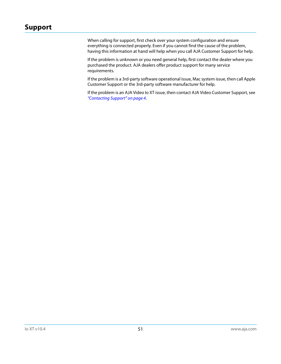 Support | AJA IoXT User Manual | Page 51 / 70