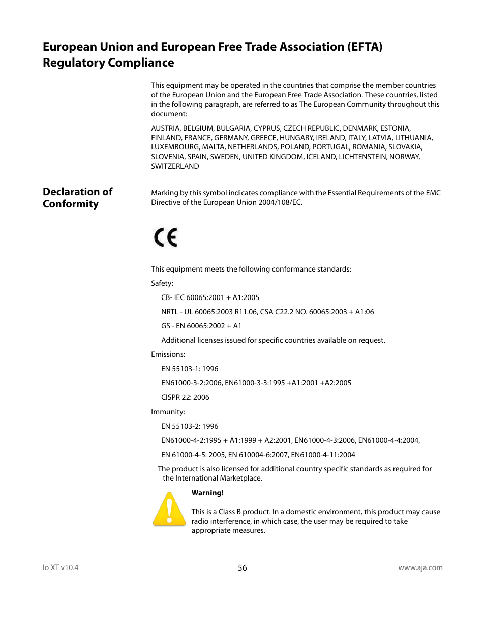 Declaration of conformity | AJA IoXT User Manual | Page 56 / 70