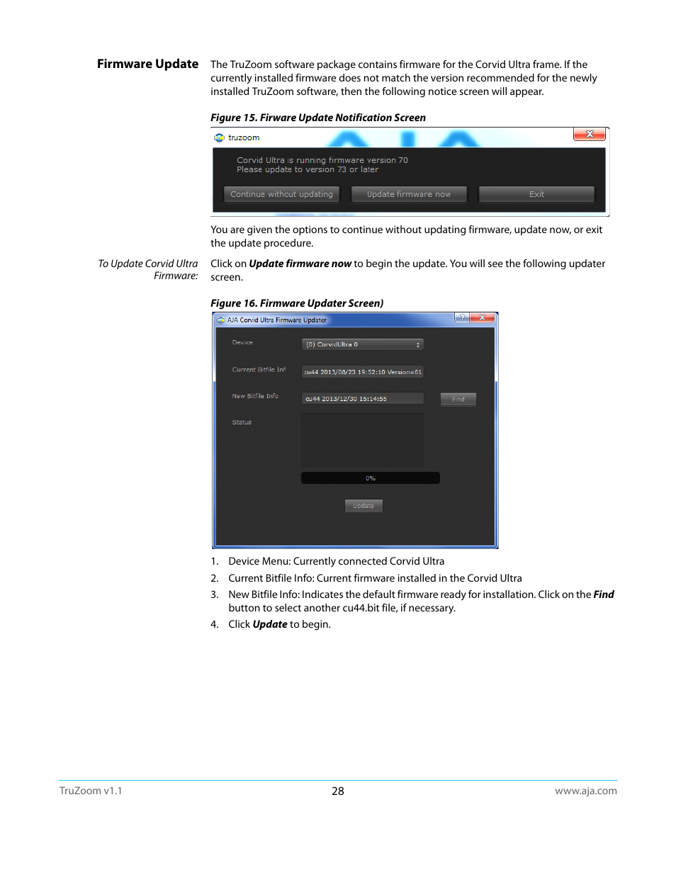 Firmware update | AJA TruZoom User Manual | Page 28 / 72